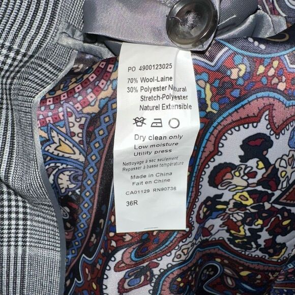 Tallia Men's Gray Plaid Slim-Fit Long-Sleeve Button-Front Suit Jacket Size 36R N - Picture 7 of 8